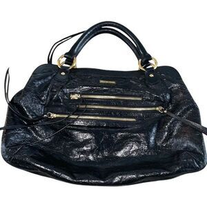 Charles David Womens Classic Shiny Patent Leather Satchel Handbag Black‎
